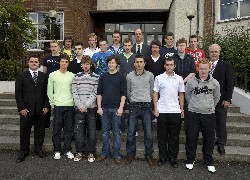 Pupils that achieved at least 3 A grades in their A-Level examinations at the Abbey Christian Brothers Grammar School are congratulated by Headmaster Mr Dermot McGovern. Included are Christopher Cunningham, Michael Doherty, David Fitzpatrick, Michael Lynch, Cathal MacDhaibheid, Paul Mallon, Michael Campbell, David Cunningham, David Digney, Christopher McAteer, Liam McGahon, Christopher McKnight, Eamon McNulty, Michael McVerry, Niall ODonnell, Thomas OHagan and Daniel Sutherland. Missing from photo are David Burns, Daniel Keenan, Declan Magee and Sean Donnelly. Also included are Vice Principals Mr Paul OShea and Mr Ronan Ruddy.

